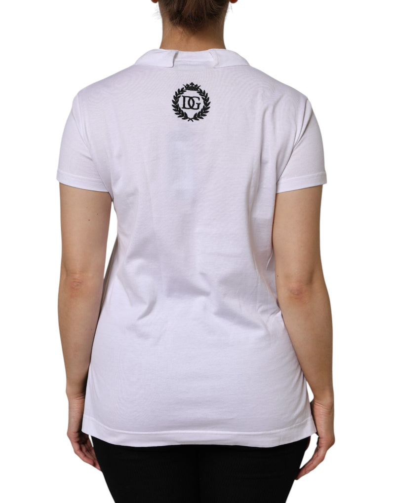 T-shirt blanc à manches courtes et col en V en coton Dolce & Gabbana
