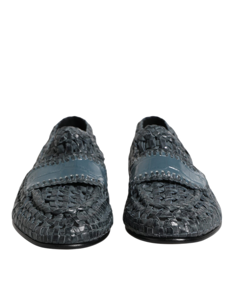 Mocassini slip-on in pelle intrecciata blu Dolce & Gabbana