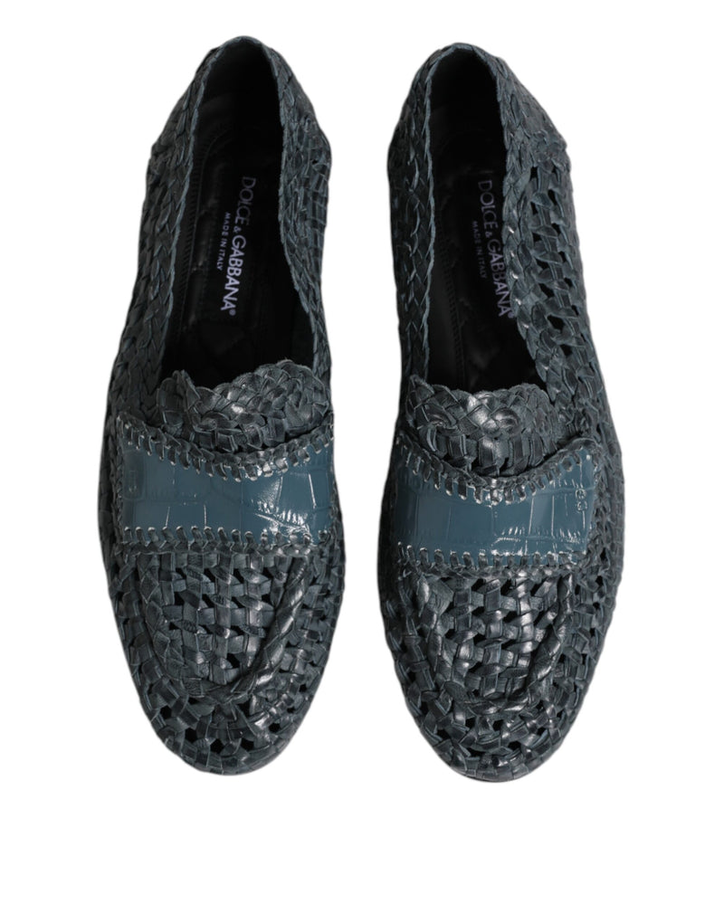Mocassini slip-on in pelle intrecciata blu Dolce & Gabbana