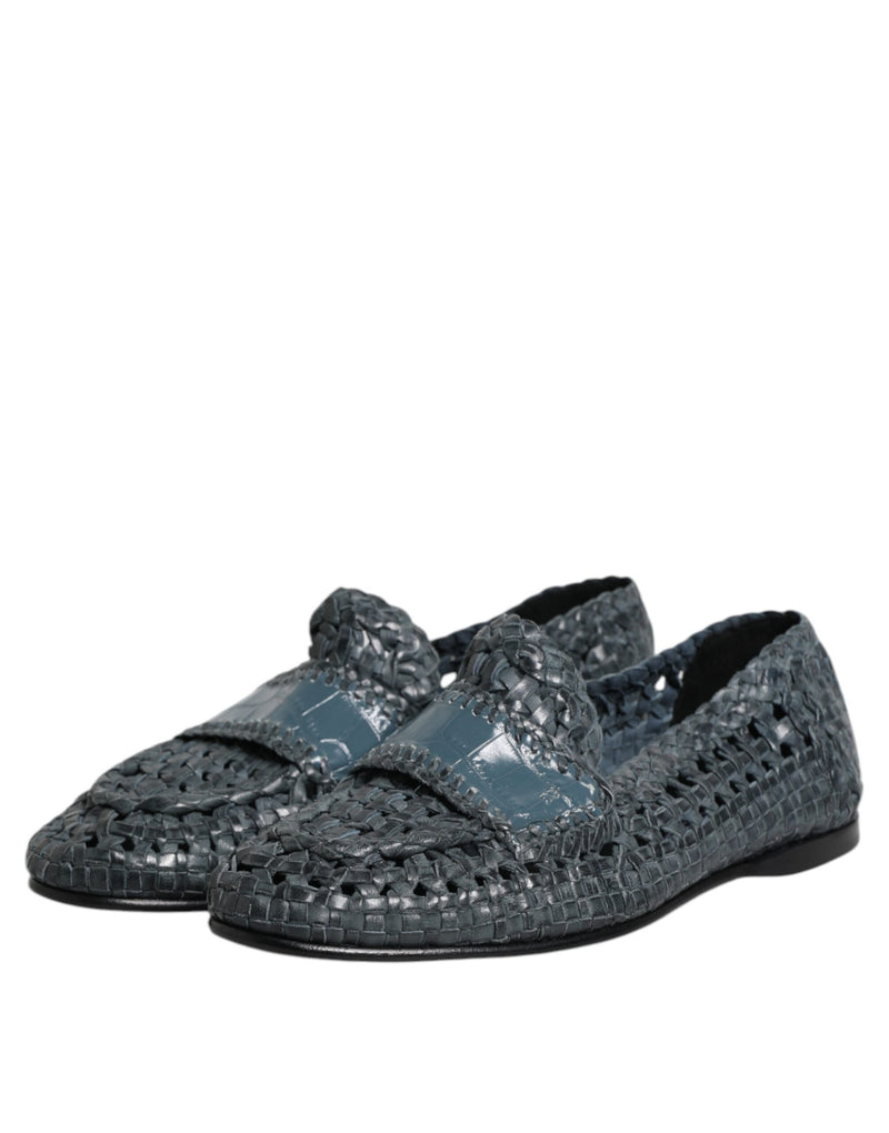 Mocassini slip-on in pelle intrecciata blu Dolce & Gabbana