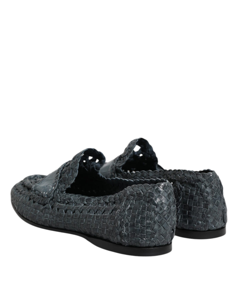 Mocassini slip-on in pelle intrecciata blu Dolce & Gabbana