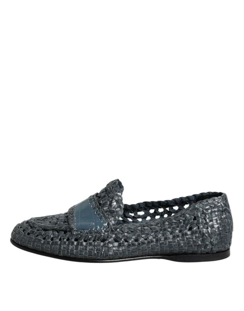 Mocassini slip-on in pelle intrecciata blu Dolce & Gabbana