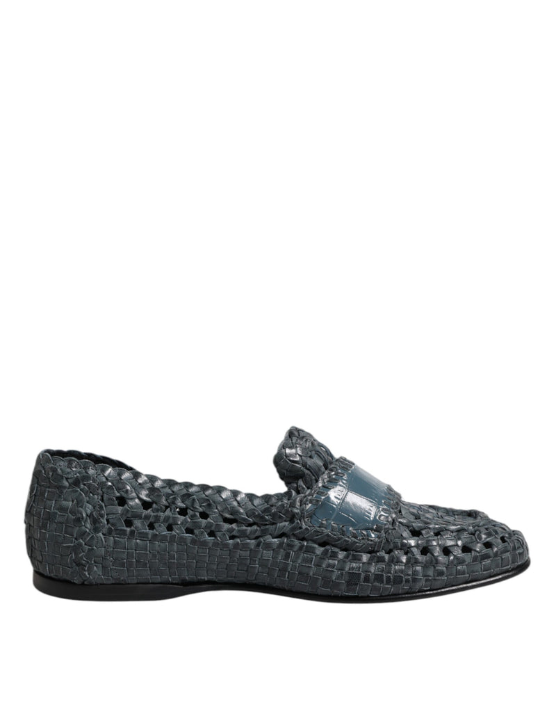 Mocassini slip-on in pelle intrecciata blu Dolce & Gabbana