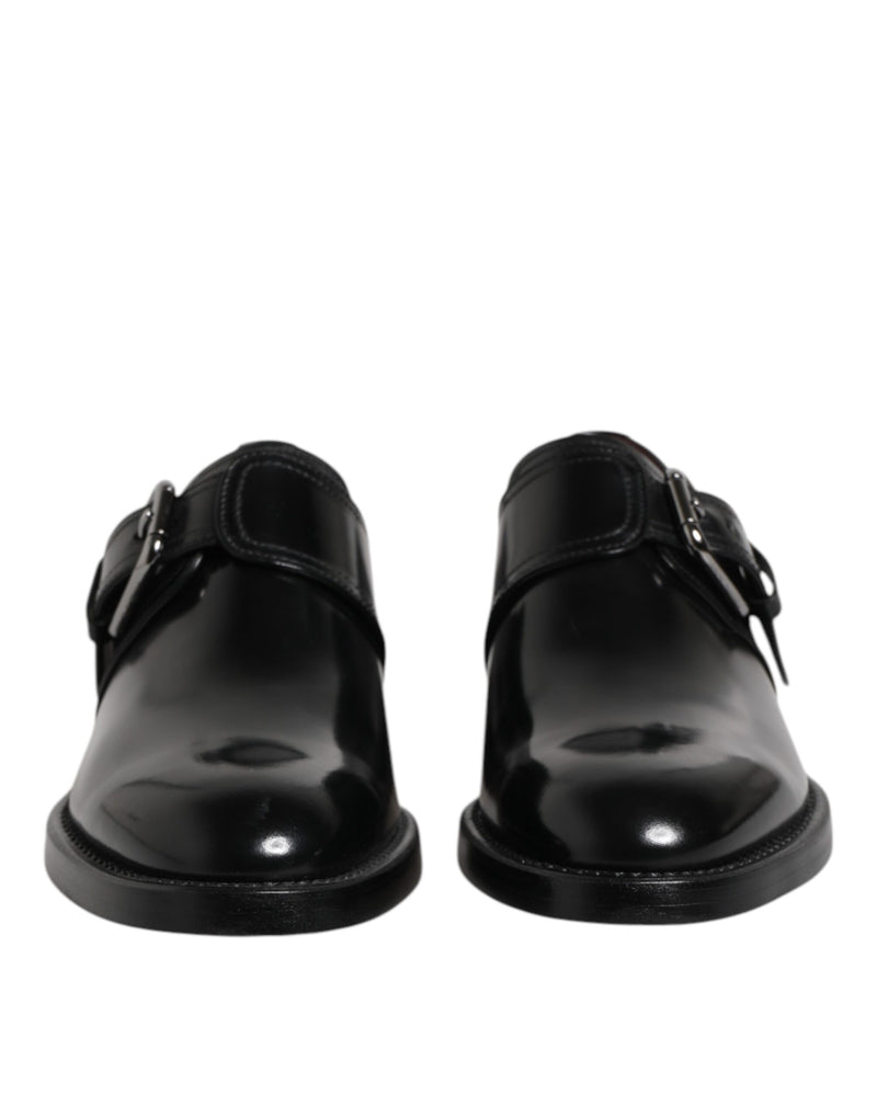 Sapatos formais derby pretos de couro com tira monk Dolce & Gabbana