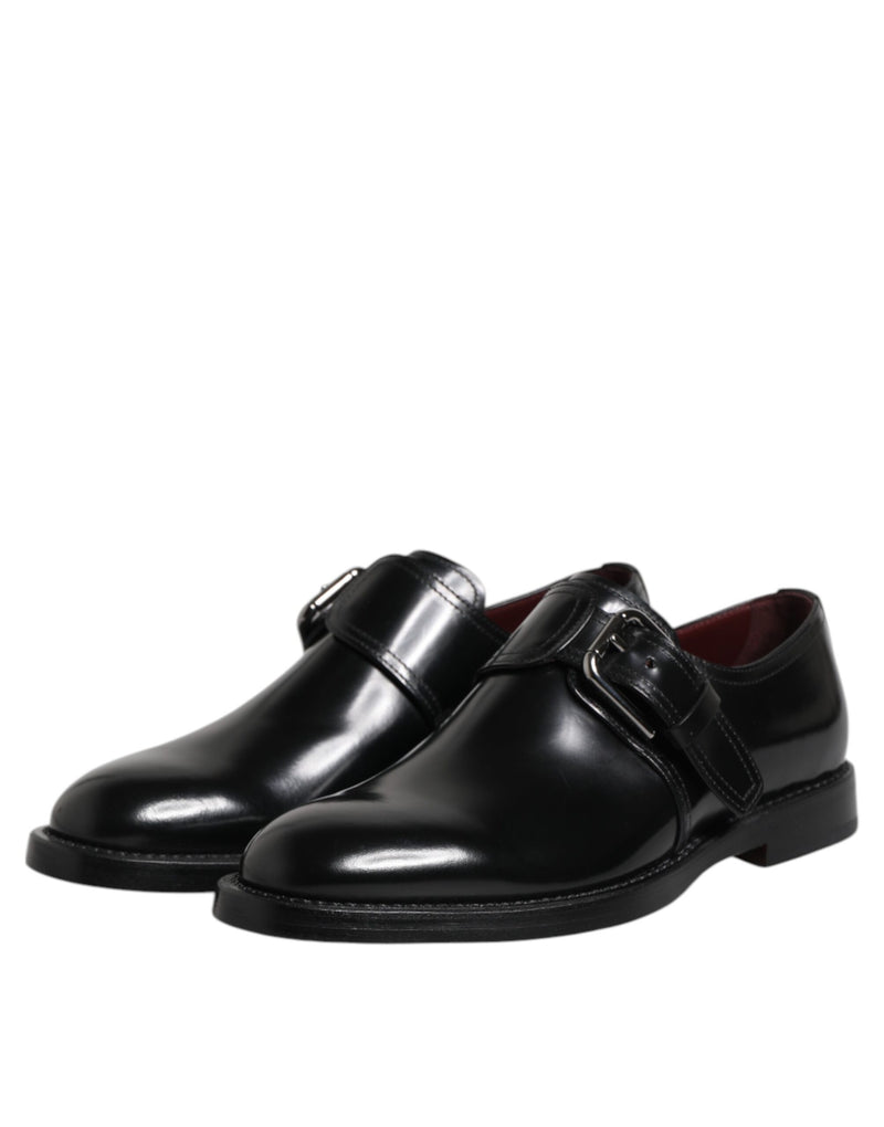 Sapatos formais derby pretos de couro com tira monk Dolce & Gabbana