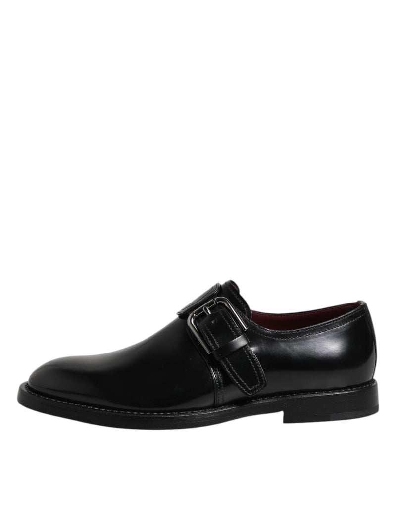 Sapatos formais derby pretos de couro com tira monk Dolce & Gabbana