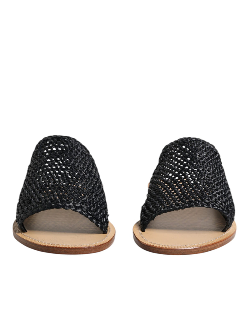 Ciabatte intrecciate in rafia monocromatica nera Dolce & Gabbana