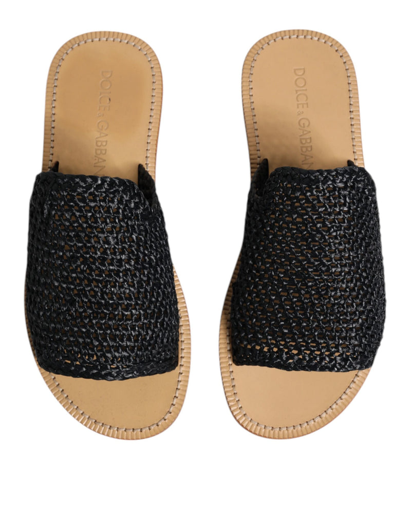 Ciabatte intrecciate in rafia monocromatica nera Dolce & Gabbana