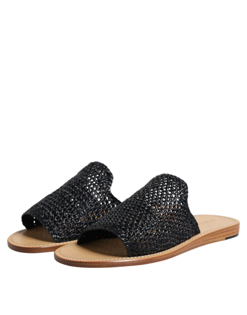 Ciabatte intrecciate in rafia monocromatica nera Dolce & Gabbana