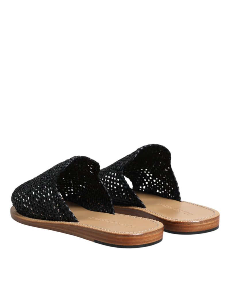 Ciabatte intrecciate in rafia monocromatica nera Dolce & Gabbana