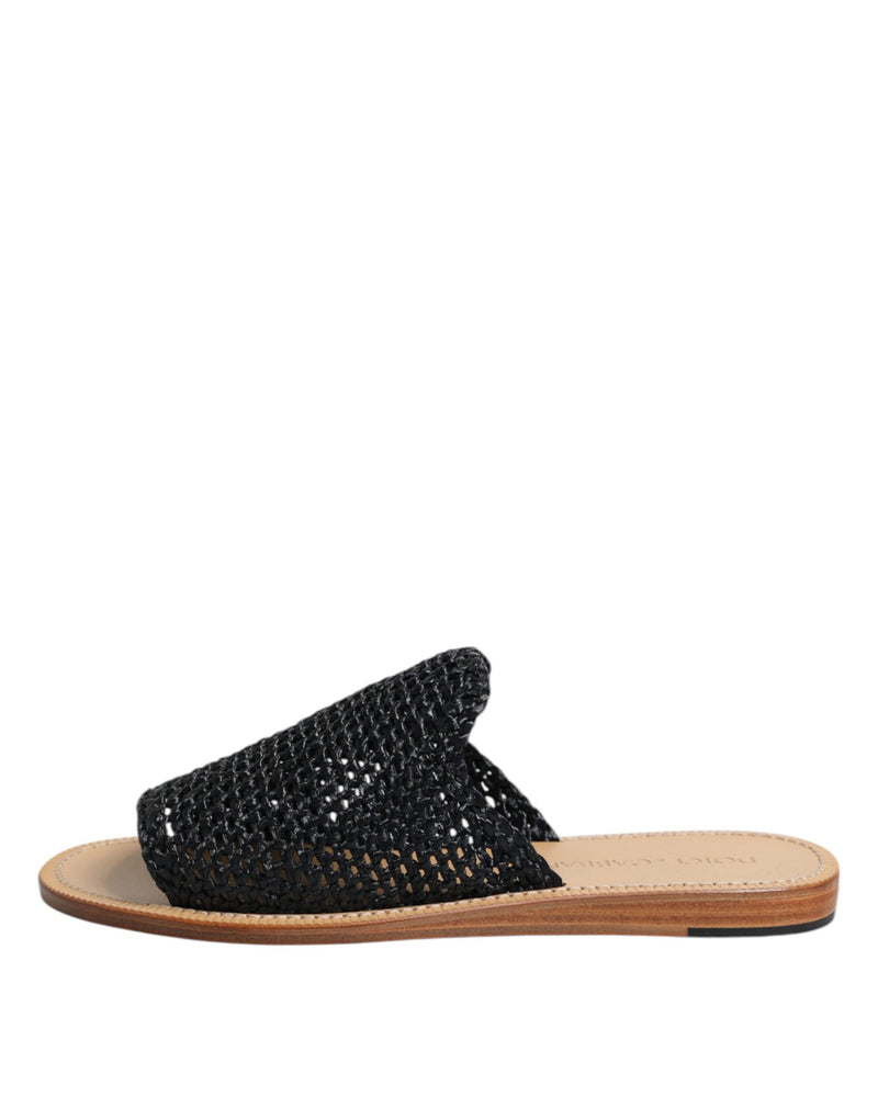 Ciabatte intrecciate in rafia monocromatica nera Dolce & Gabbana