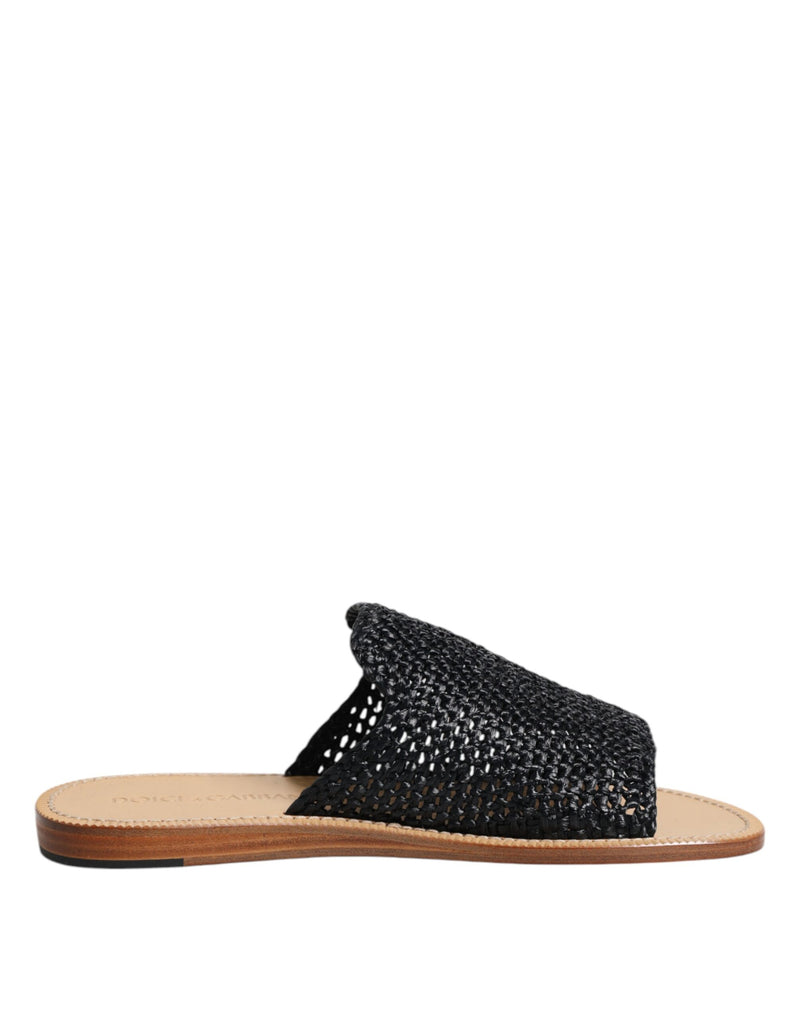 Ciabatte intrecciate in rafia monocromatica nera Dolce & Gabbana