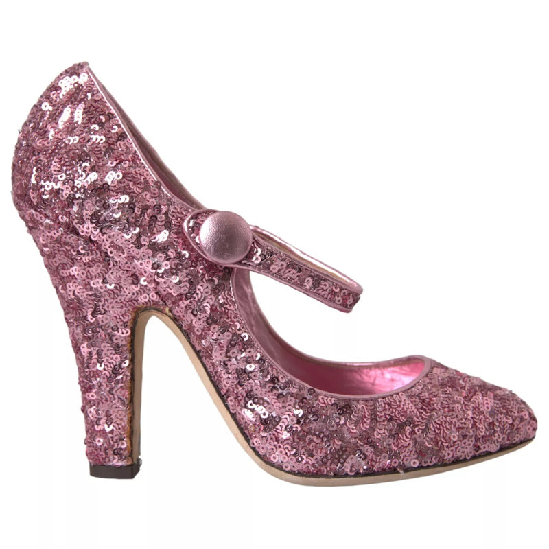 Dolce & Gabbana Pink Sequin Mary Jane Pumps High Heels Shoes