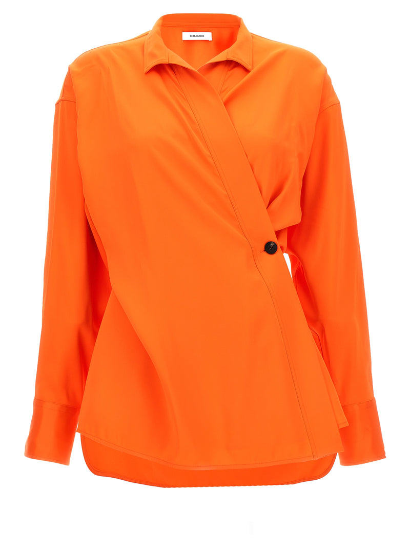 Ferragamo Satin Asymmetric Shirt | Urbalenti™ NYC
