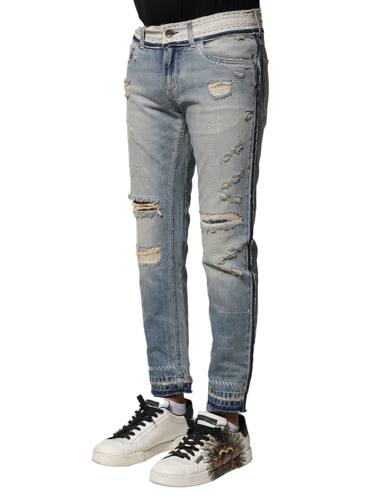 Jeans masculino reto de denim azul-claro desgastado, Dolce & Gabbana
