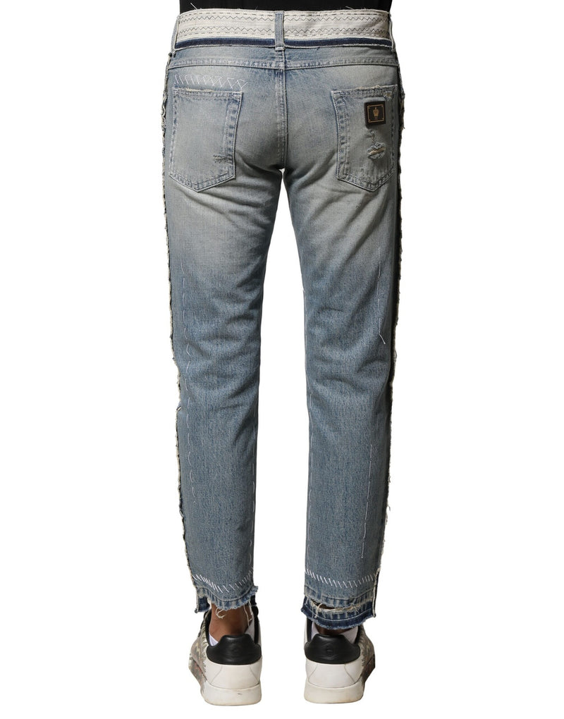 Jeans masculino reto de denim azul-claro desgastado, Dolce & Gabbana