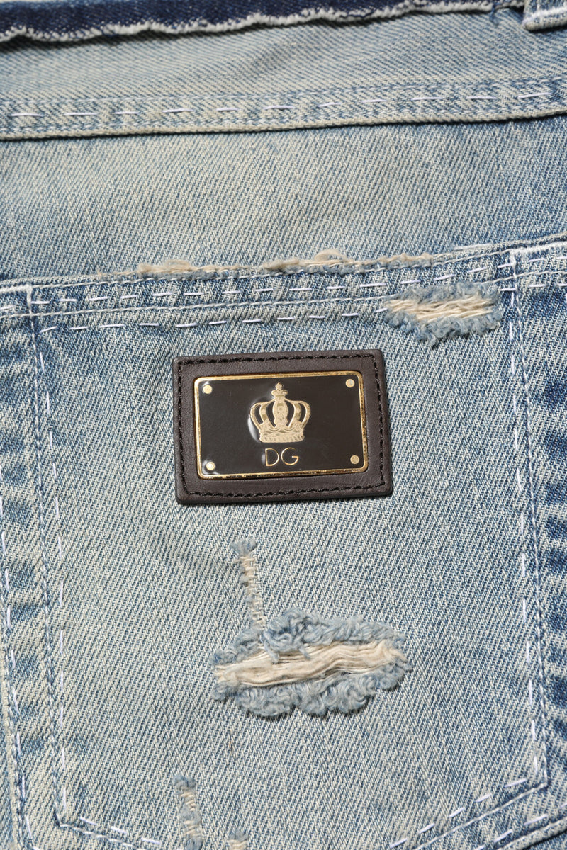 Jeans masculino reto de denim azul-claro desgastado, Dolce & Gabbana