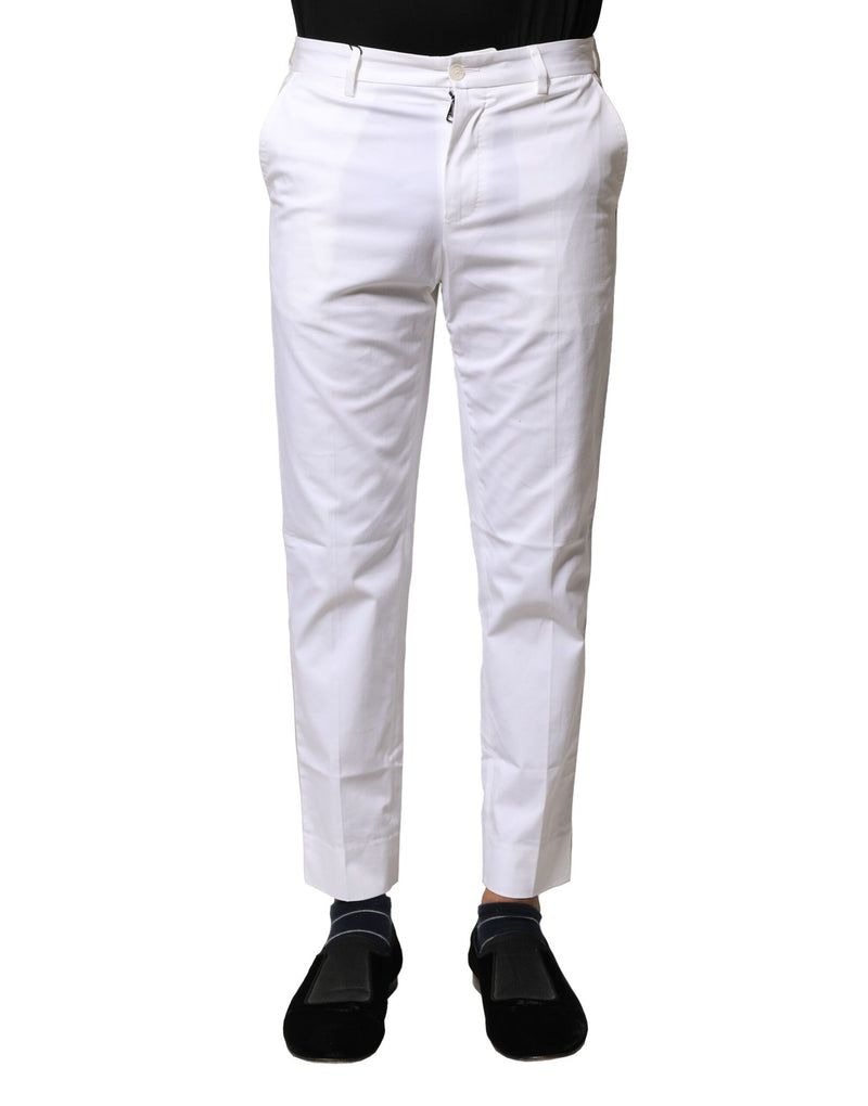 Pantaloni dritti da uomo in cotone bianco con logo Dolce & Gabbana