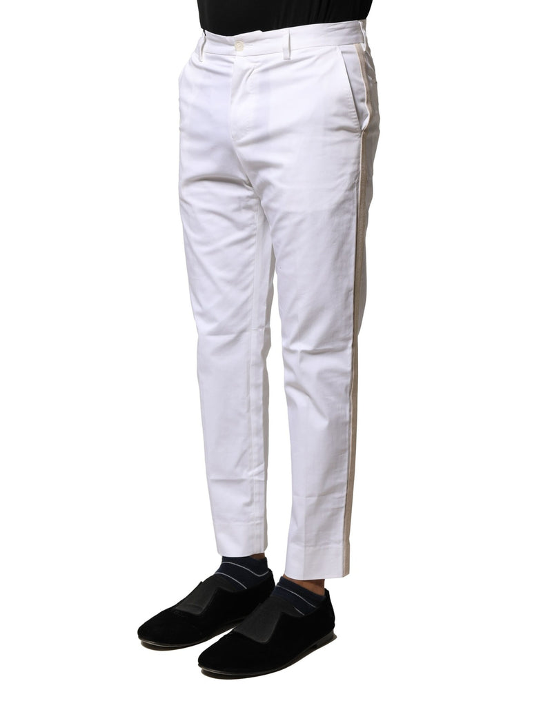 Pantaloni dritti da uomo in cotone bianco con logo Dolce & Gabbana