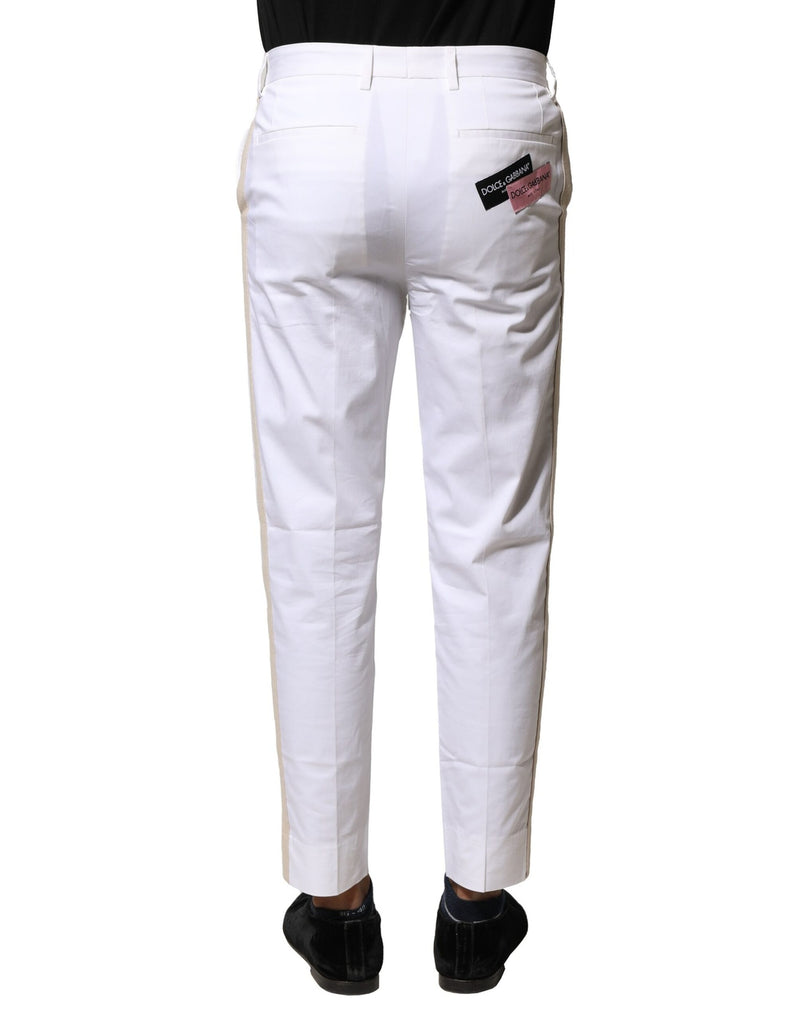 Pantaloni dritti da uomo in cotone bianco con logo Dolce & Gabbana