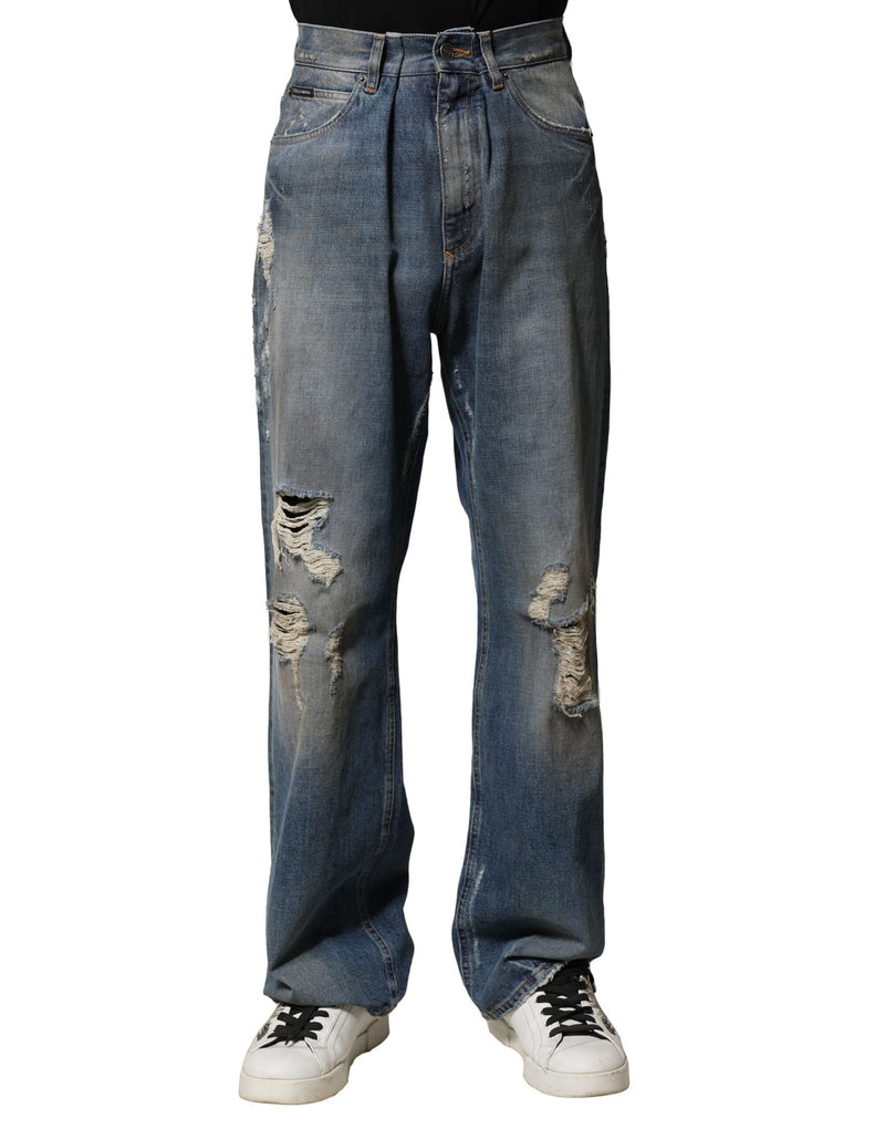 Jeans da uomo in denim blu di cotone effetto strappato Dolce & Gabbana