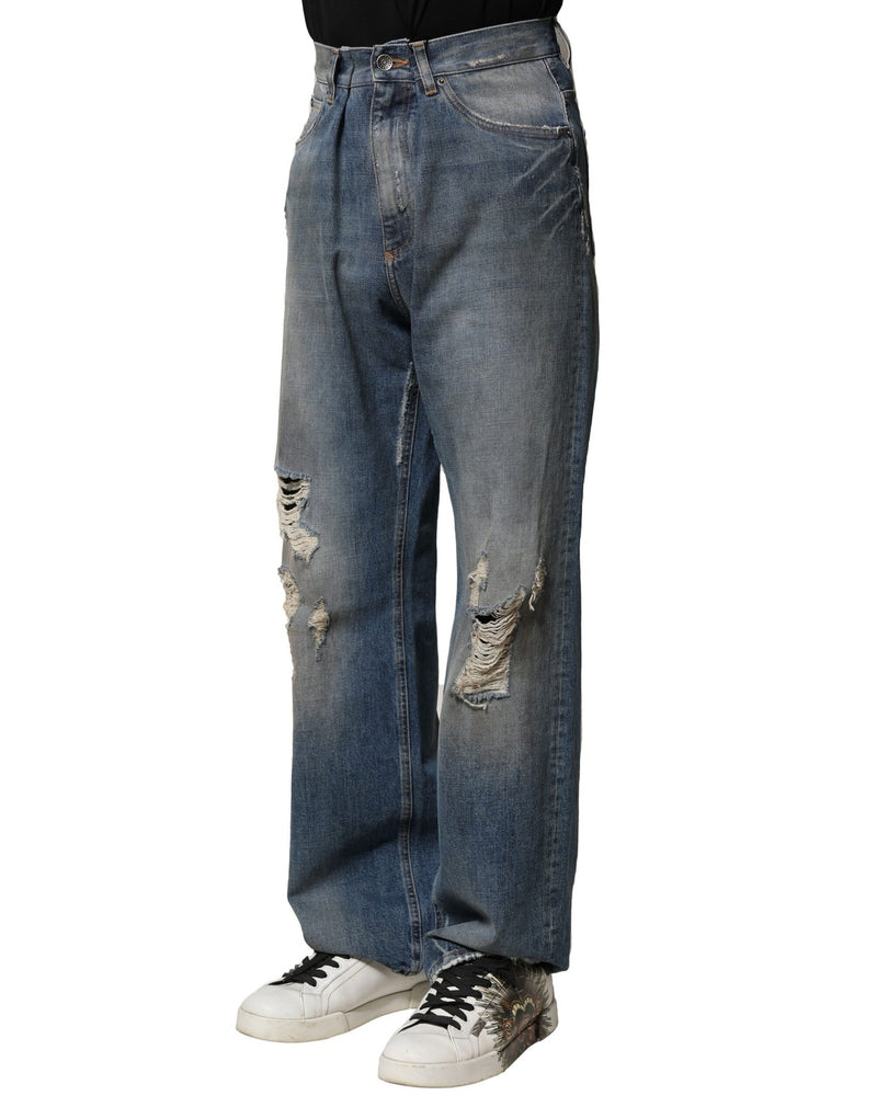 Jeans da uomo in denim blu di cotone effetto strappato Dolce & Gabbana