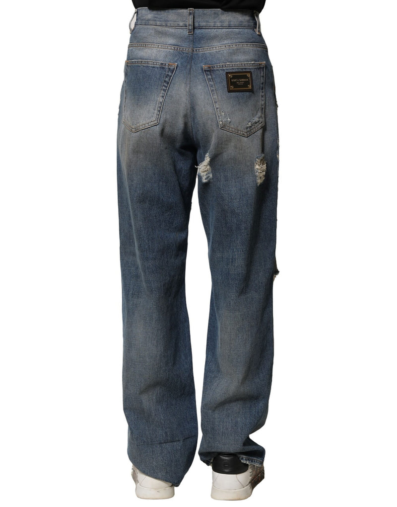 Jeans da uomo in denim blu di cotone effetto strappato Dolce & Gabbana