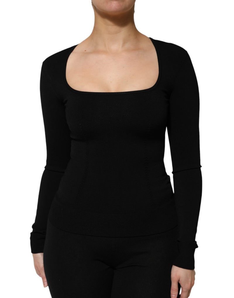 Haut noir Dolce & Gabbana à col carré et manches longues