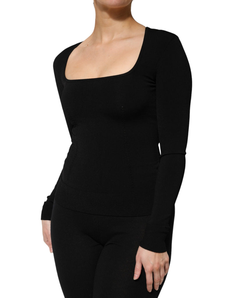 Haut noir Dolce & Gabbana à col carré et manches longues