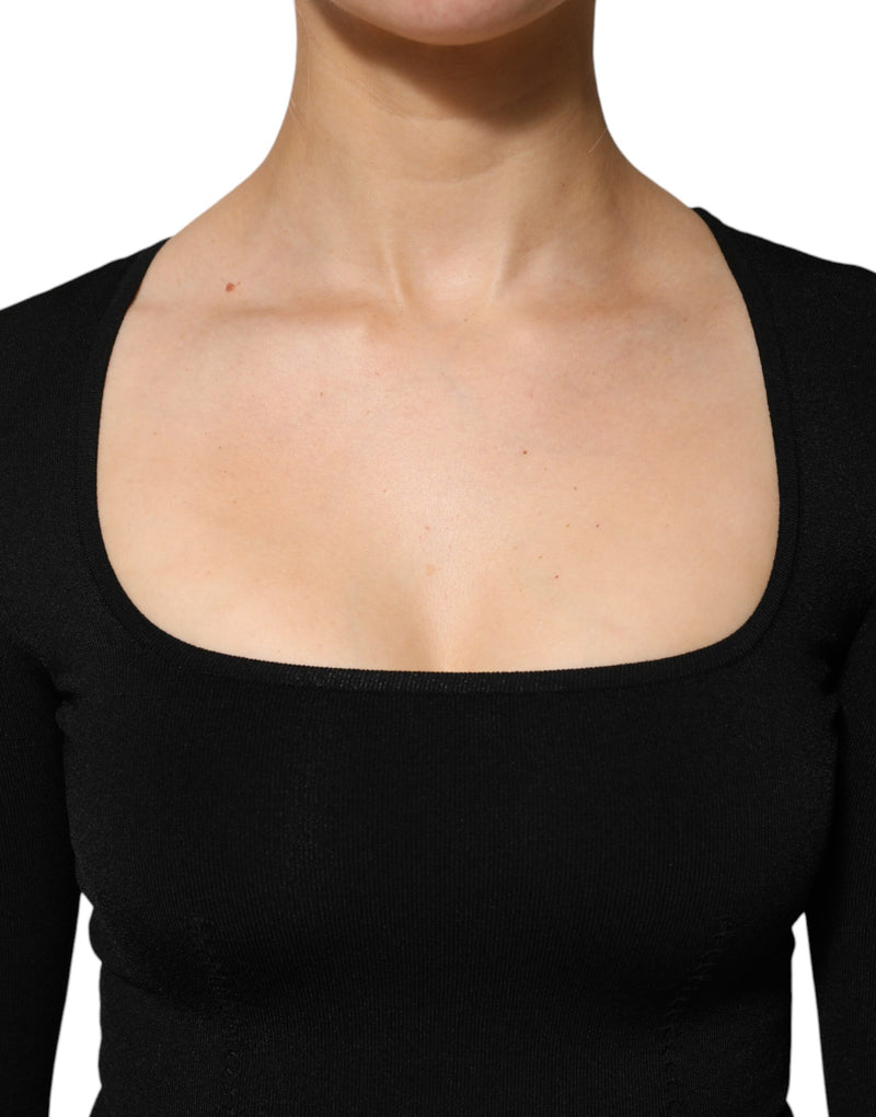 Haut noir Dolce & Gabbana à col carré et manches longues