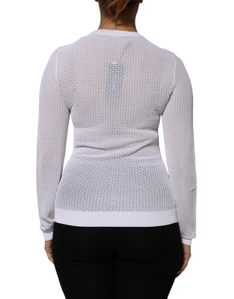 Dolce & Gabbana White Round Neck Long Sleeves Pullover Top