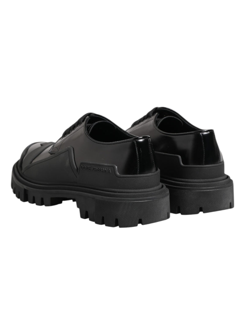 Dolce & Gabbana Black Patent Leather Trekking Derby Shoes