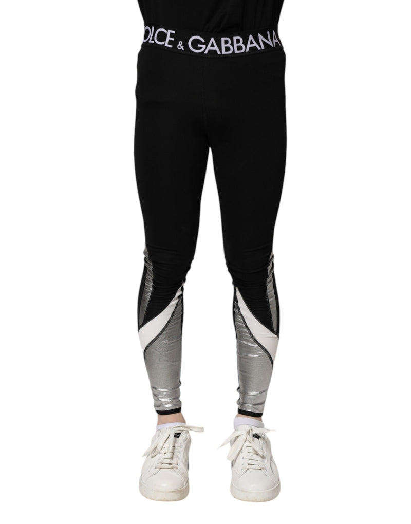 Leggings skinny da uomo in nylon nero e argento Dolce & Gabbana
