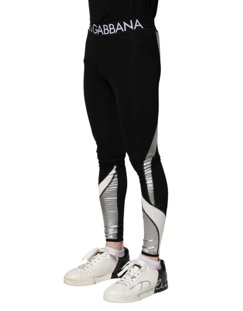 Leggings skinny da uomo in nylon nero e argento Dolce & Gabbana
