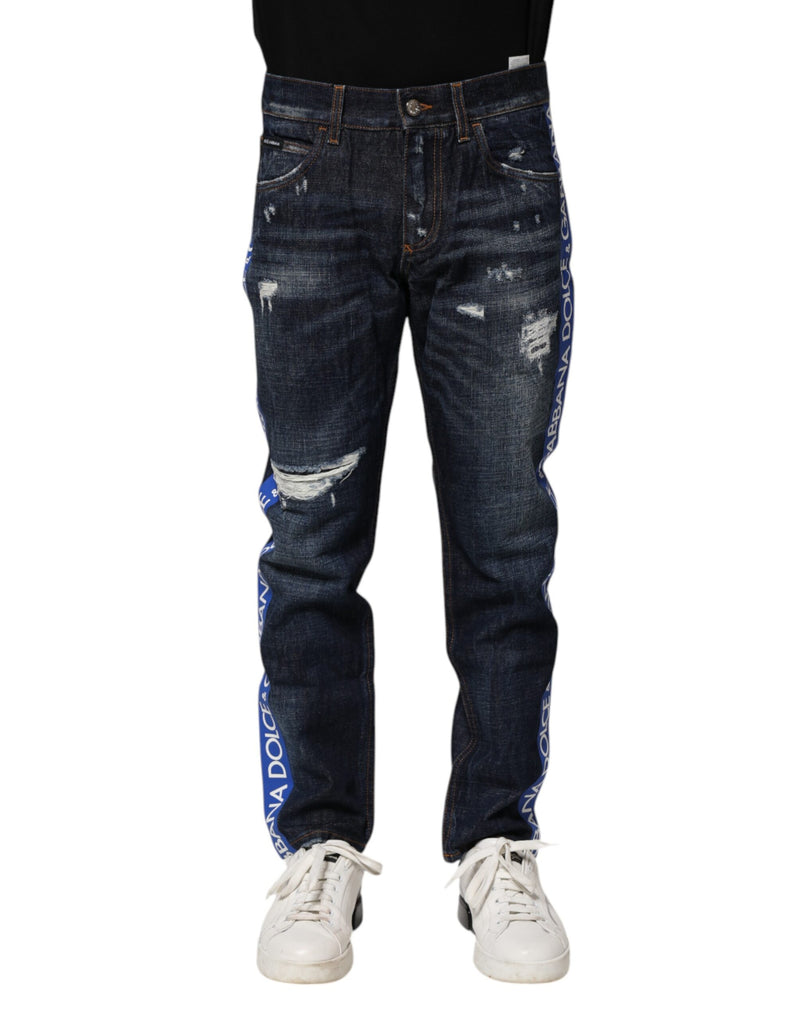 Vaqueros pitillo de denim desgastado azul oscuro de Dolce & Gabbana