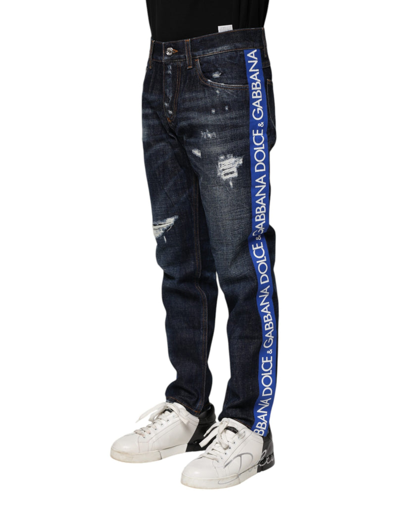 Vaqueros pitillo de denim desgastado azul oscuro de Dolce & Gabbana