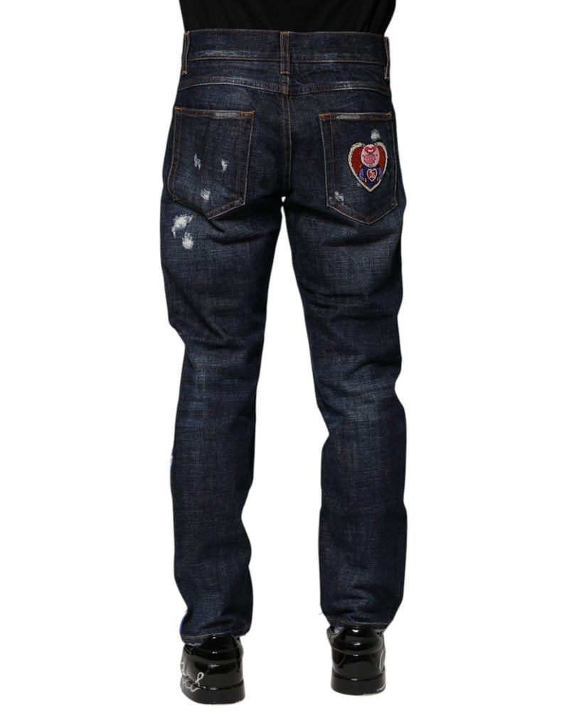 Vaqueros pitillo de denim desgastado azul oscuro de Dolce & Gabbana