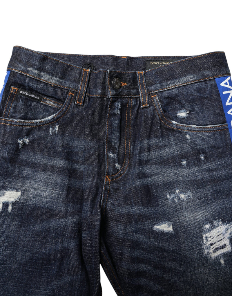 Vaqueros pitillo de denim desgastado azul oscuro de Dolce & Gabbana