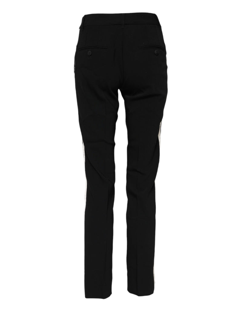 Pantalones de vestir de lana negra, tiro medio y corte cónico Dolce & Gabbana
