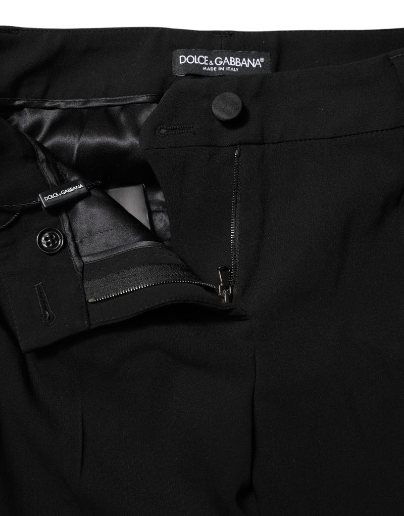 Pantalones de vestir de lana negra, tiro medio y corte cónico Dolce & Gabbana