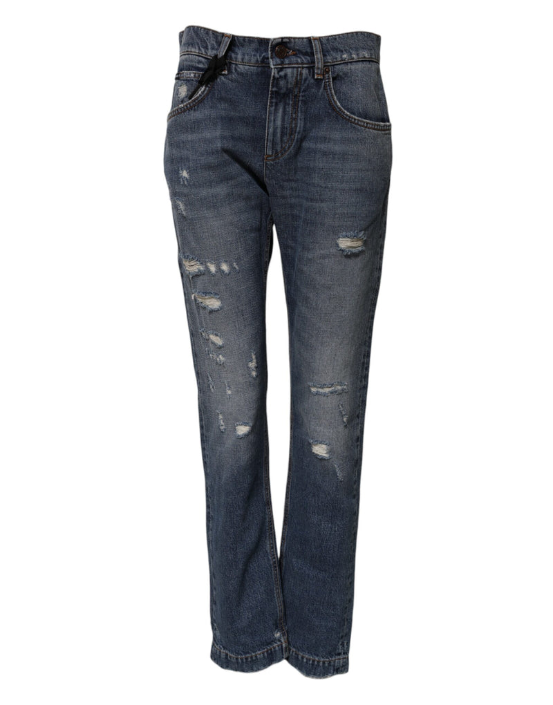 Jean boyfriend déchiré en coton bleu Dolce & Gabbana