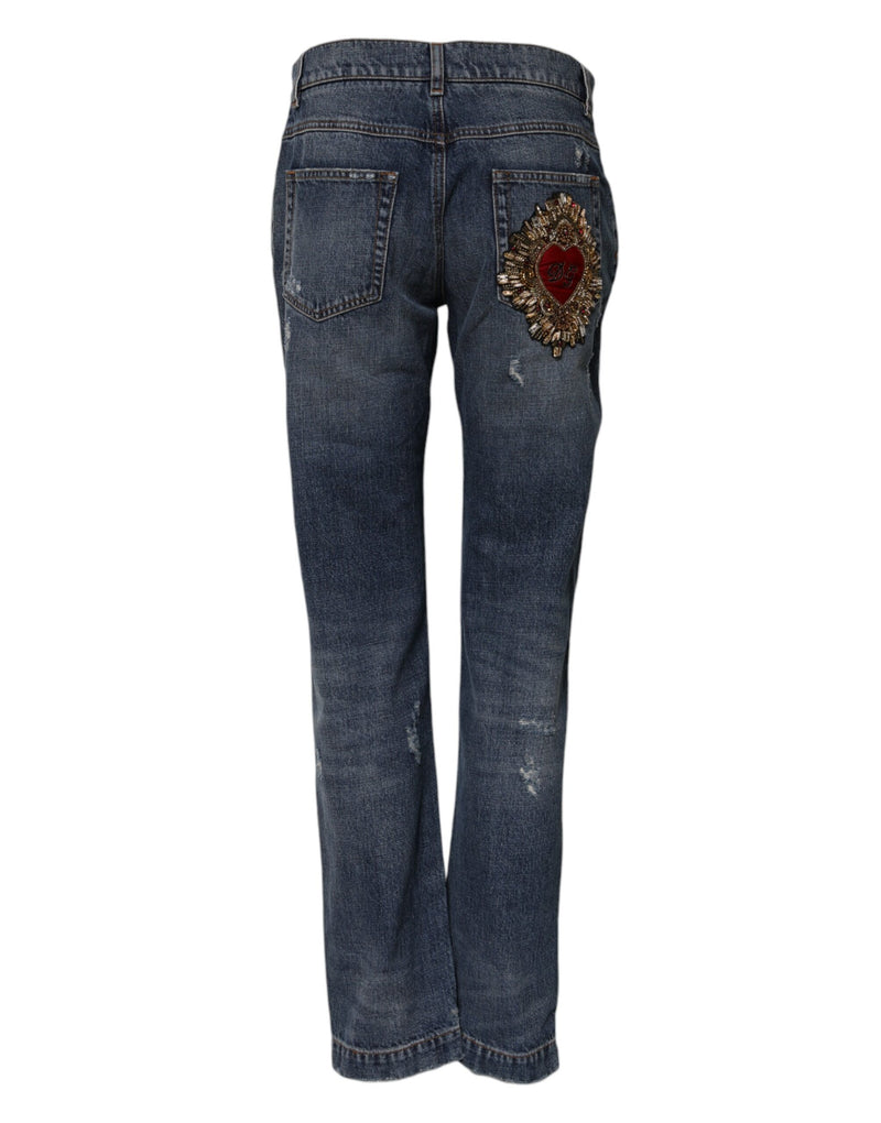 Jean boyfriend déchiré en coton bleu Dolce & Gabbana