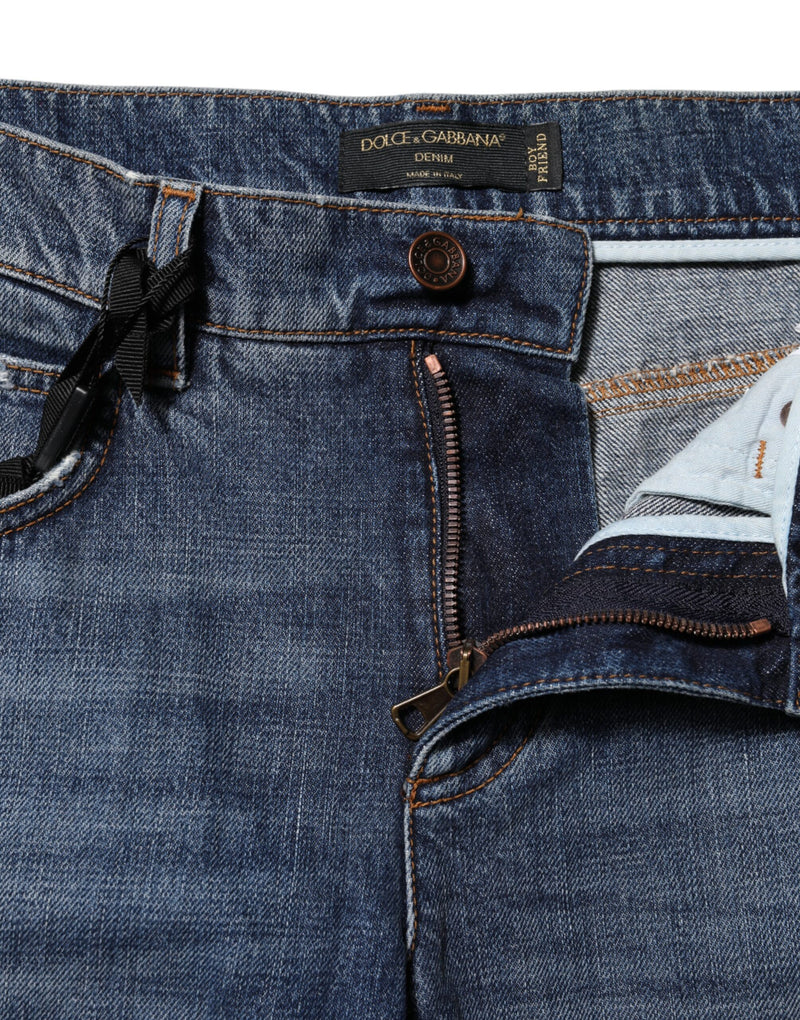 Jean boyfriend déchiré en coton bleu Dolce & Gabbana