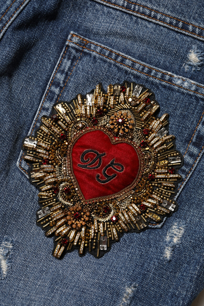 Jean boyfriend déchiré en coton bleu Dolce & Gabbana