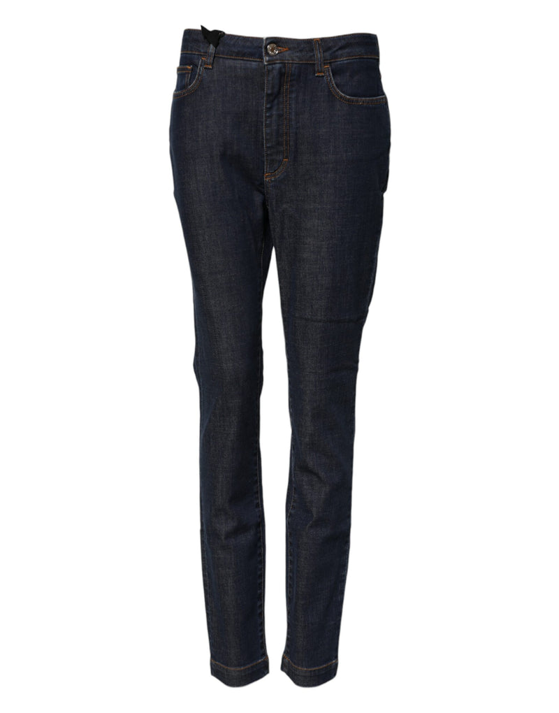Jeans Dolce & Gabbana in denim blu a vita media con patch Queen AUDREY