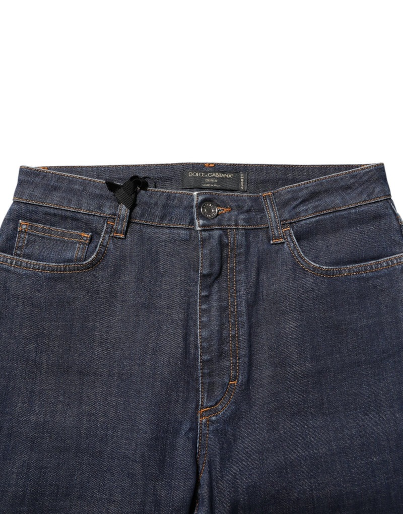 Jeans Dolce & Gabbana in denim blu a vita media con patch Queen AUDREY