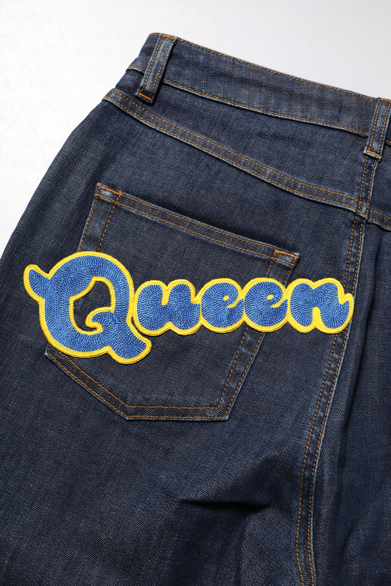 Jeans Dolce & Gabbana in denim blu a vita media con patch Queen AUDREY