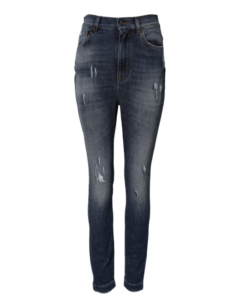 Jean en coton délavé bleu à taille haute Dolce & Gabbana