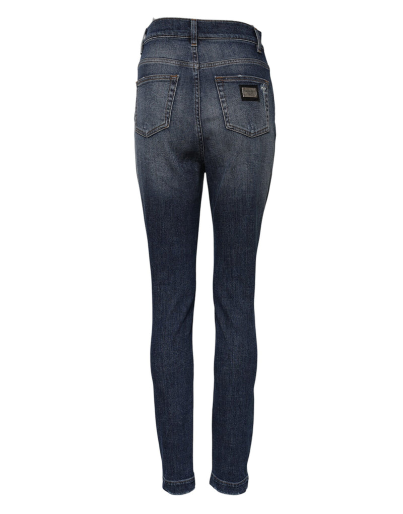 Jean en coton délavé bleu à taille haute Dolce & Gabbana