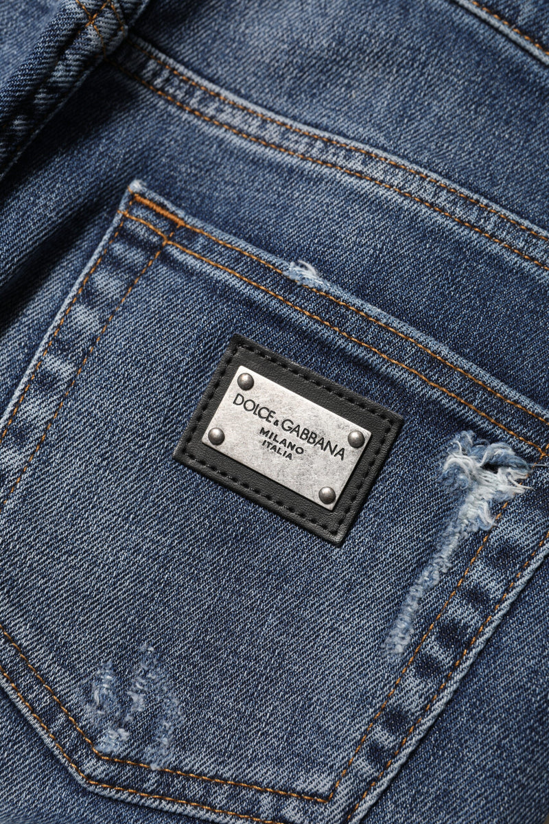 Jean en coton délavé bleu à taille haute Dolce & Gabbana
